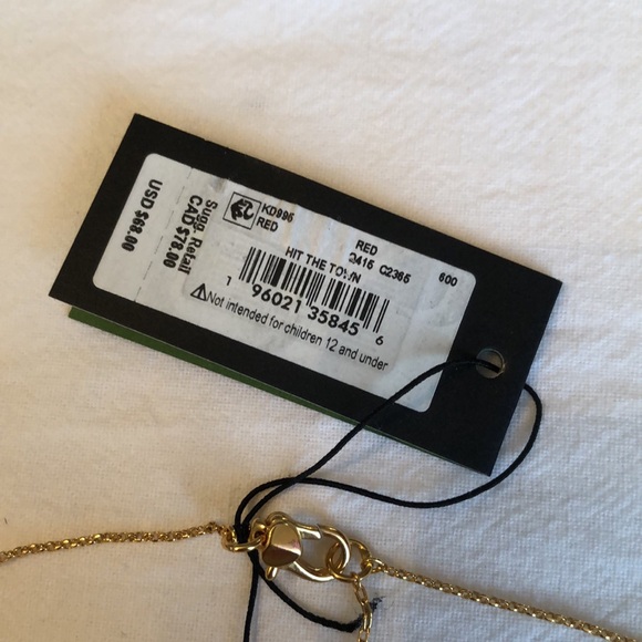 Kate Spade Gold Tone Hit The Town Mini Lip Pendant Necklace Red CZ Accents NWT - Picture 7 of 14